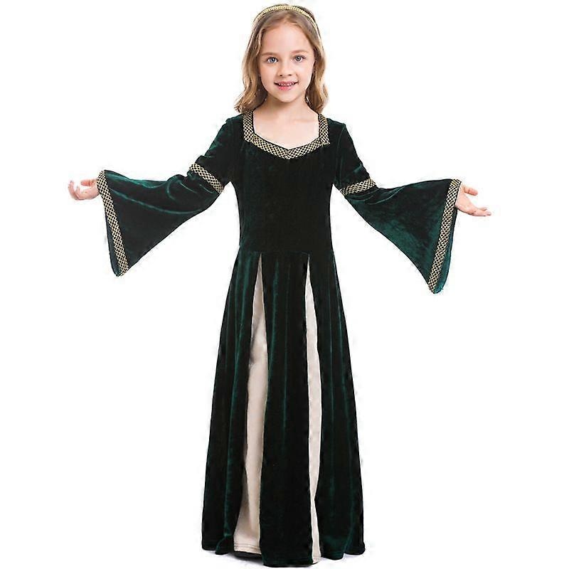 Renaissance Vintage Medieval Girl Costume Cabaret Stage Costume Dark Green Flared Sleeve Long Dress | Fruugo SG