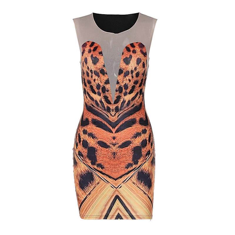 Sexy Net Yarn Bodycon Dress Slim Leopard Print Dress Sleeveless Crew Neck Dress Vacation Dress for Daily Cocktail Party  Leopard print S | Fruugo SG