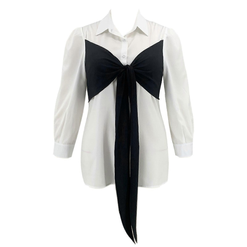 Stylish Turn-down Neck Dress for Women Plus Size Button Down Dress Bow Splicing Shirt Dress Long Sleeves Casual Dress  White XL | Fruugo SG