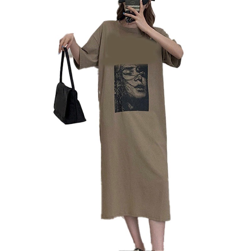 T Shirt Dress Round Neck Short Sleeve Split Hem Loose Fit Letter Picture Print Women Oversized Dress for Summer | Fruugo SG