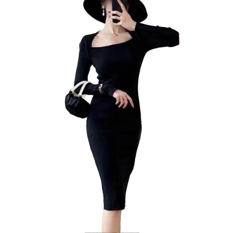 Vintage Women Bodycon Dress Long Sleeve Comfortable Breathable Square Neck Ladies Bodycon Dress | Fruugo SG