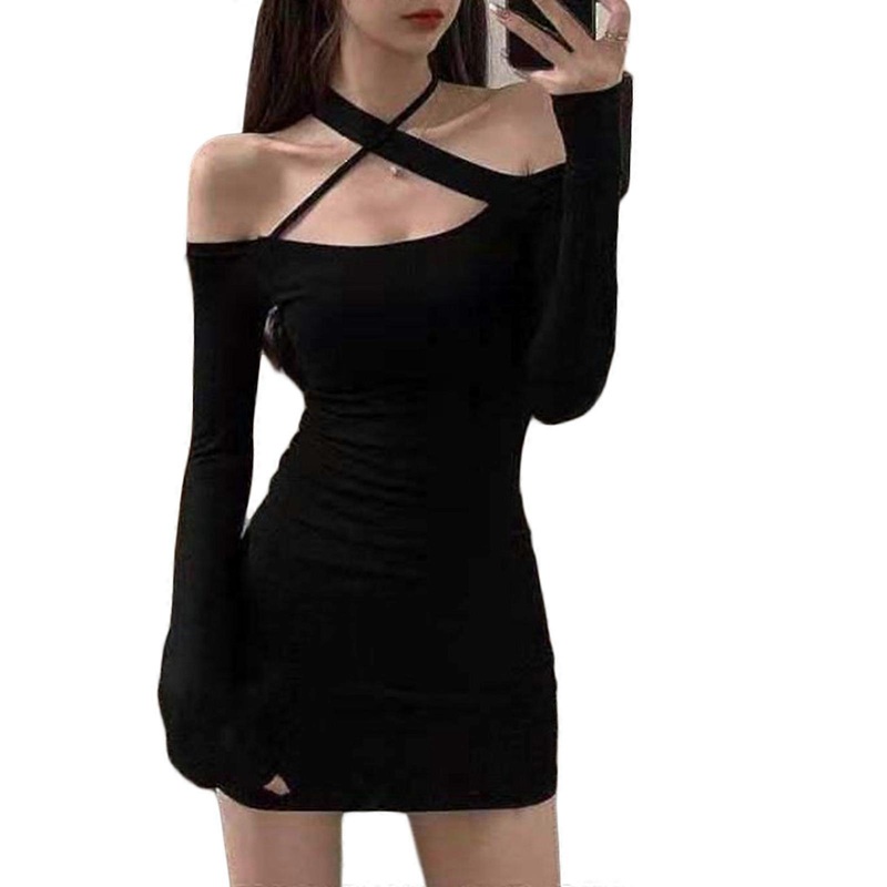 Women’s Evening Party Dress Stylish and Comfortable Off Shoulder Sexy Halter Neck Bodycon Dresses  Black One Size | Fruugo SG