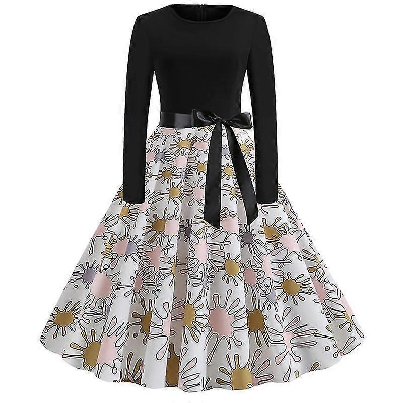 Women’s Pinup Vintage 50s 60s Rockabilly Evening Prom Long Sleeve Printed Swing Dress | Fruugo SG