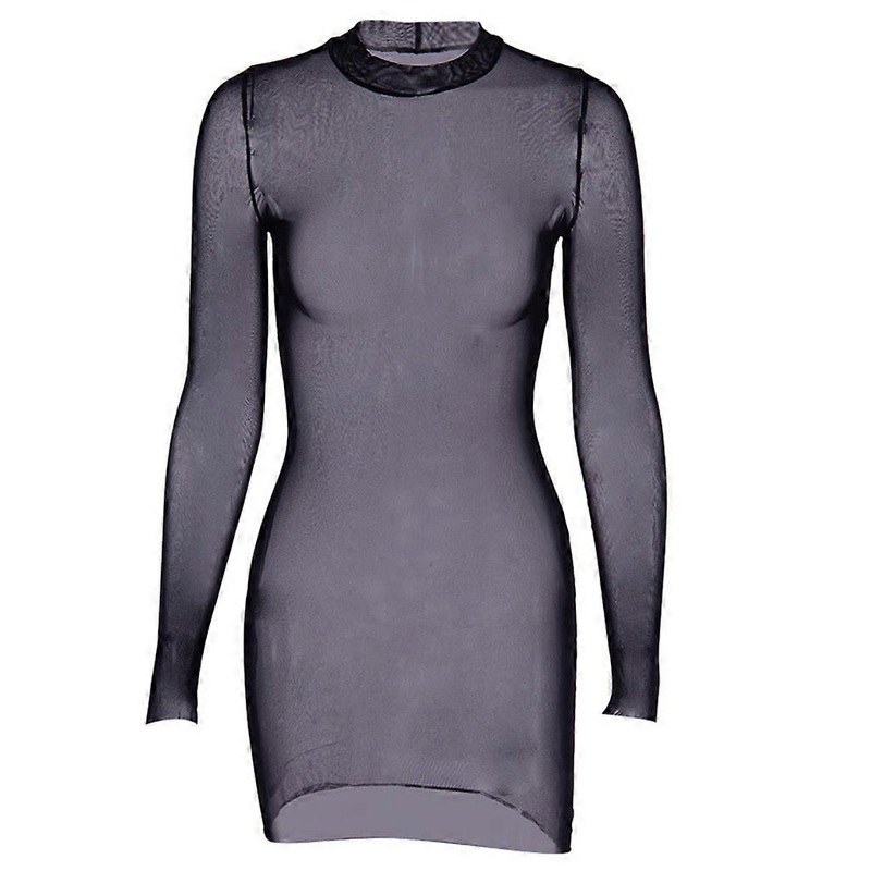 Women Sexy Sheer Mesh Long Sleeve Mini Pencil T-Shirt Dress Mock Neck Perspective Bodycon Bikini Cover Up Beachwear | Fruugo SG