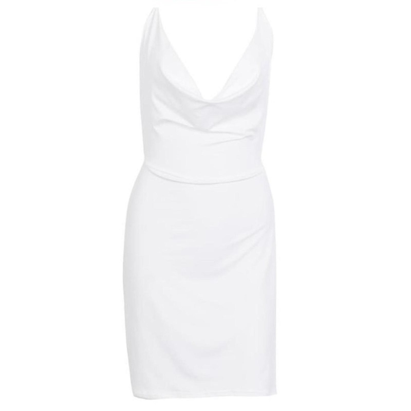 Women Split Halter Bandage Mini Bodycon Dress Backless Sleeveless Sexy Ruched Deep V-Neck Package Hip Party Clubwear  White S | Fruugo SG