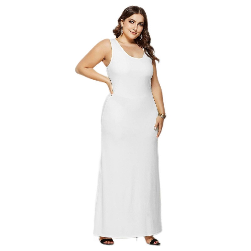 Women Summer Plus Size Sleeveless Basic Scoop Neck for Tank Top Maxi Long Dress Simple Plain Solid Color Package Hip Bodycon Slim Fitted Sundress | Fruugo SG