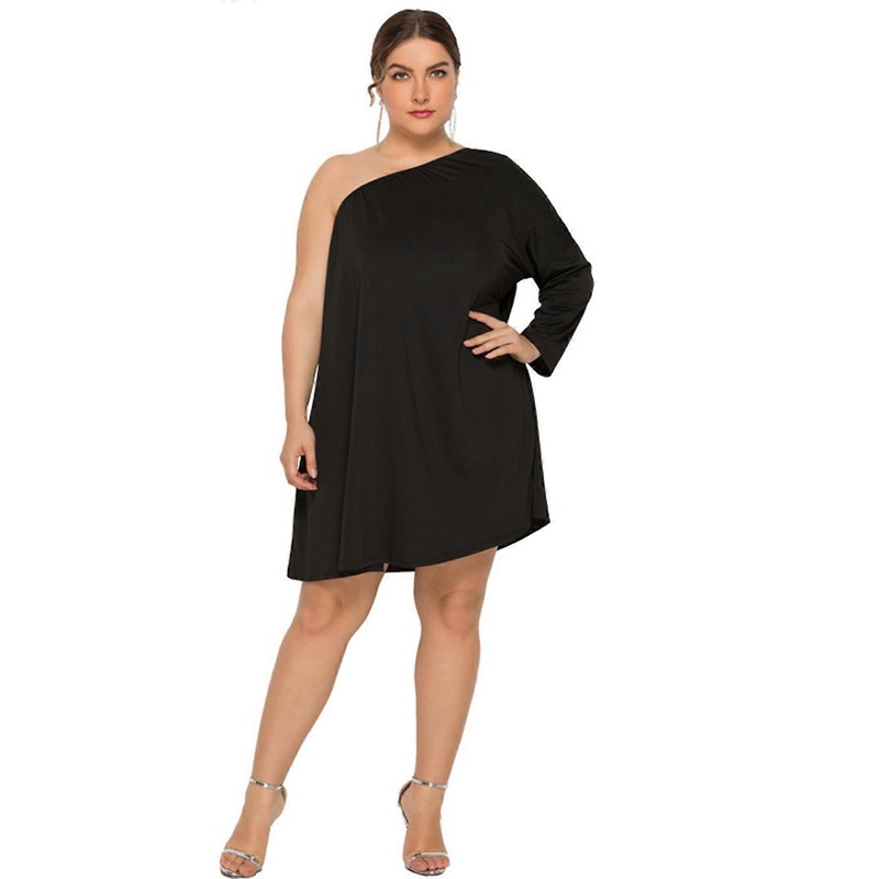 Womens Sexy Irregular One Shoulder Party Midi Dress Long Sleeve High Waist Solid Color Swing Hem Flared Party Gown  Black L | Fruugo SG