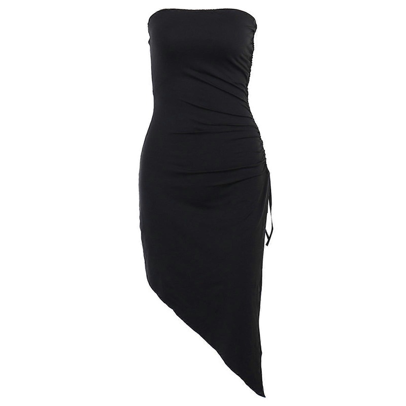 Womens Sexy Ruched Bodycon Split Hem Strapless Drawstring Midi Club Party Dresses  Black S | Fruugo SG