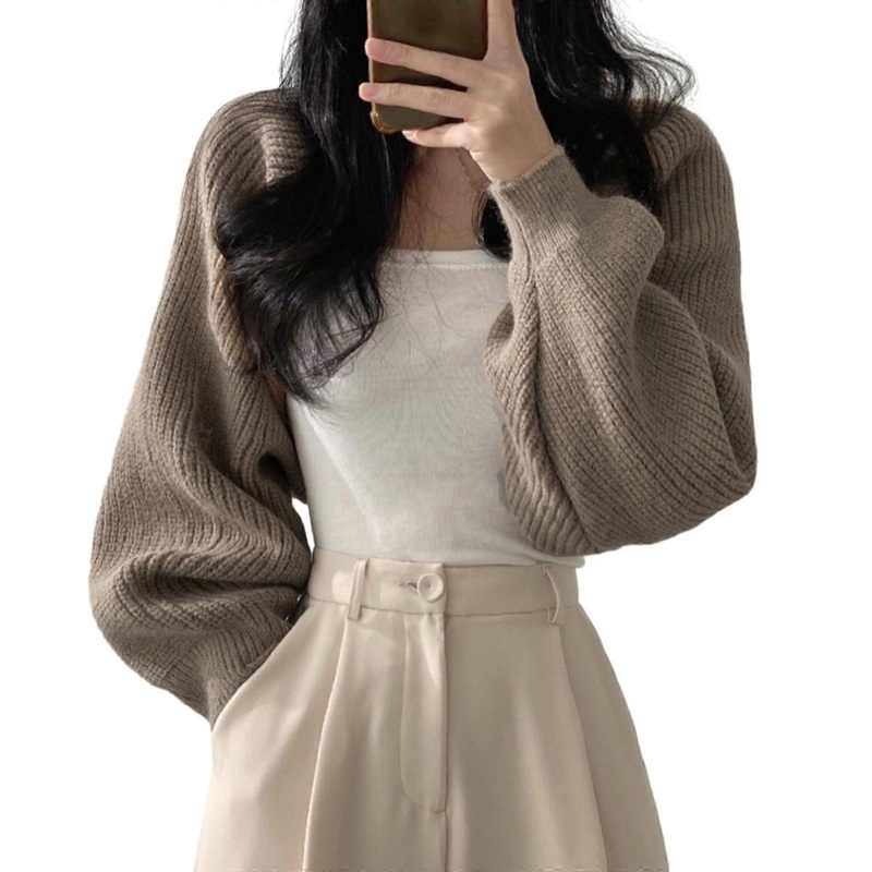 Womens Shrug Boleros Lightweight Long Sleeve Open Front Cropped Cardigan Sweaters Cardigans for Dresses Streetwear  Khaki | Fruugo SG