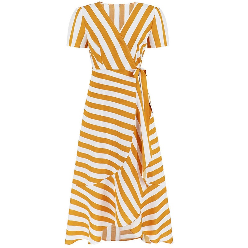 Womens V Neck Front Split Dress Short Sleeve High Waist Maxi Dress Belted A-Line Summer Dresses for Women  Yellow XL | Fruugo SG