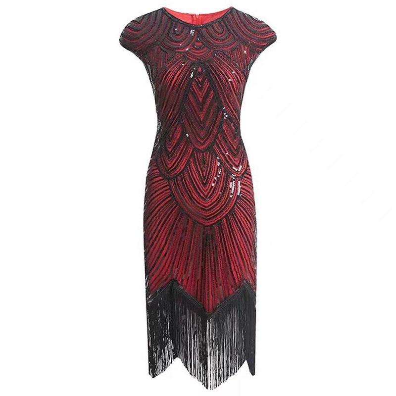 1920s Vintage Fringed Sequins Beaded Tassels Hem Flapper Dress for Women Sleeveless Sparkling Cocktails Evening Dresses  Red XXXL | Fruugo SG