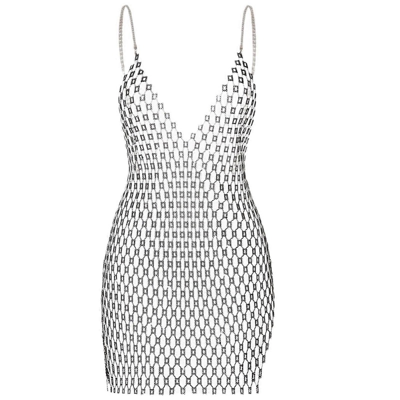 Chic Women’s Fishnet Rhinestones Embellished Dress With Comfortable Sleeveless Dress For Nightclubs And Dinners  Black S | Fruugo SG