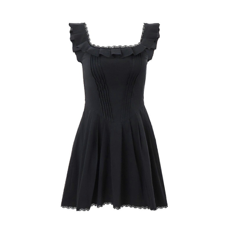 Elegant French Style Summer Dress with Ruffle Trim Square Neck Slimming Waist Short Dress for Women Girls  S | Fruugo SG