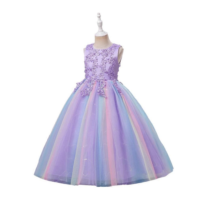 Girls’ Dress Children’s Princess Dress Wedding Dress Piano Performance catwalk Flower Girl One-year-old Dress purple 130cm | Fruugo SG