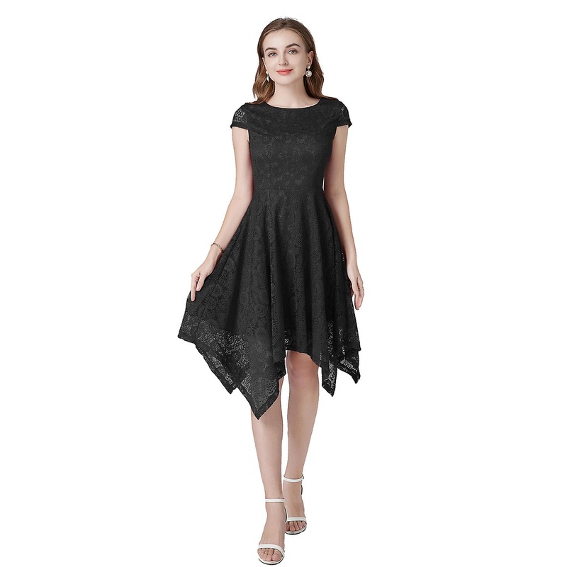 Kaxidy Women’s Fashion Floral Lace Dresses Knee Length Crew Neck Dresses | Fruugo SG