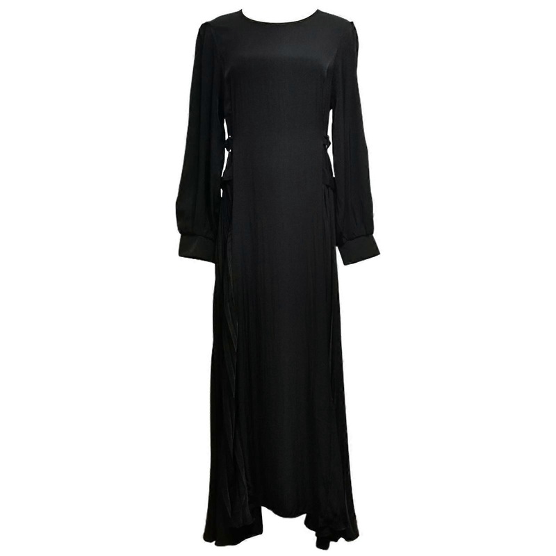 Modest Islamic Long Dress with Lantern Sleeves Pleated Waist Designs Women Muslims Kaftan Robe Arabic Evening Gown  Black S | Fruugo SG