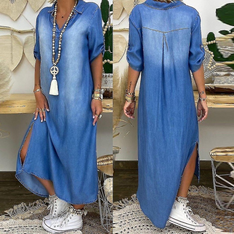 Plus Size Denim Long Dress | Fruugo SG