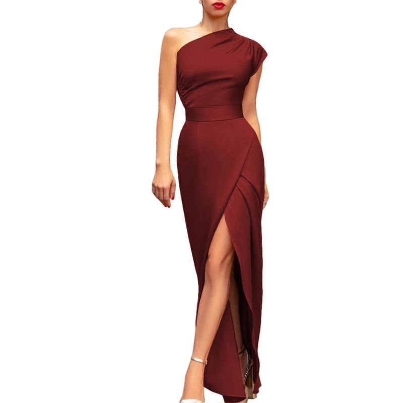 Sexy Cocktail Gown with One Shoulder Thigh Split High Waist Stand Out at Special Event  Burgundy XL | Fruugo SG