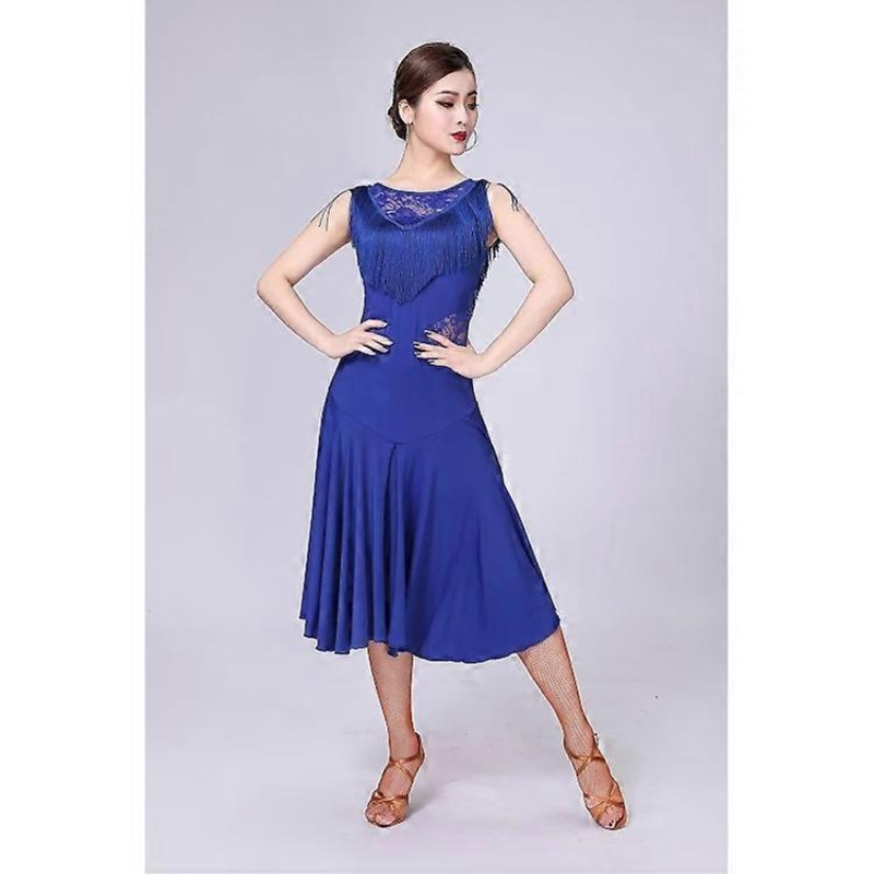 Sleeveless Latin Dance Dress-Fringed Competition Suit with Bottoms,Sapphire Blue,L Sapphire Blue,L | Fruugo SG