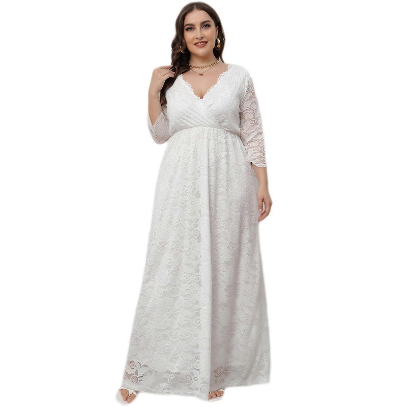 Stylish Women’s Lace Dress Plus Size Summer Dress Elegant Evening Party Dress Chic V Neck Beach Dress for Vacation Daily  White XL | Fruugo SG