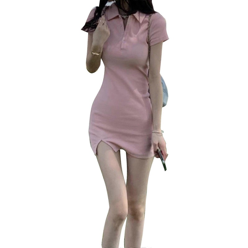 Sweet White Pink Dress Women Polo Dresses Slim Short Dress Stylish Holiday Dress Short Sleeve Casual Dress for Vacation  S Pink | Fruugo SG