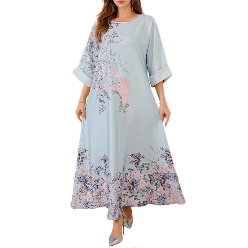 Women Kaftan Dress Islamic Robes Dress Full Length Kaftan Dress Embroidered Islamic Dress Islamic Women Clothing  light blue XL | Fruugo SG