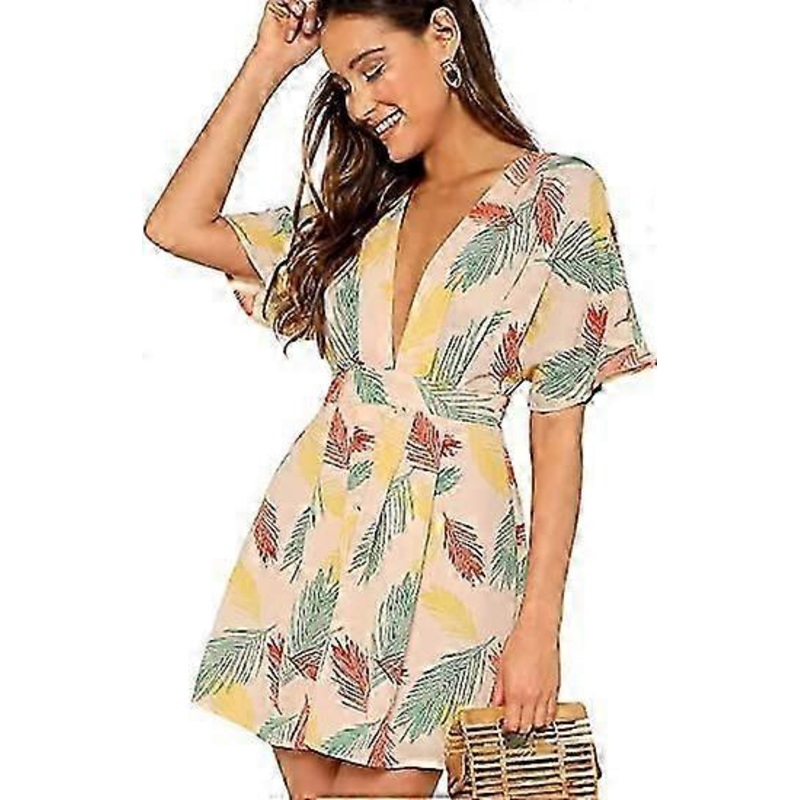 Women’s Floral Low Tie Front A-Line Short Dress | Fruugo SG