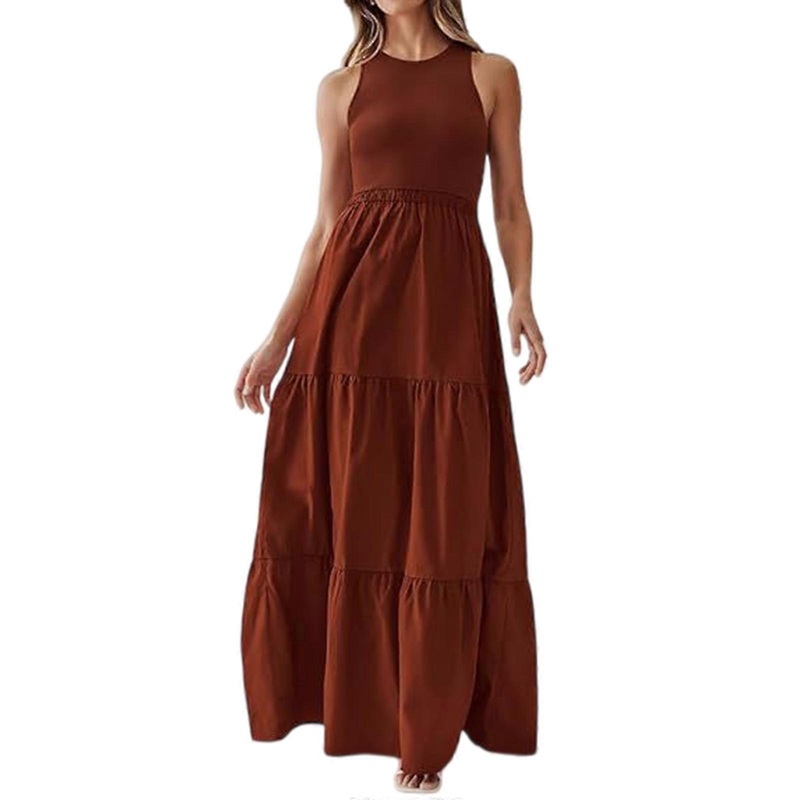 Women’s Sleeveless Summer Dress Casual Round Neck Swing Dress for Fashion Forward Individuals  Brick red XL | Fruugo SG