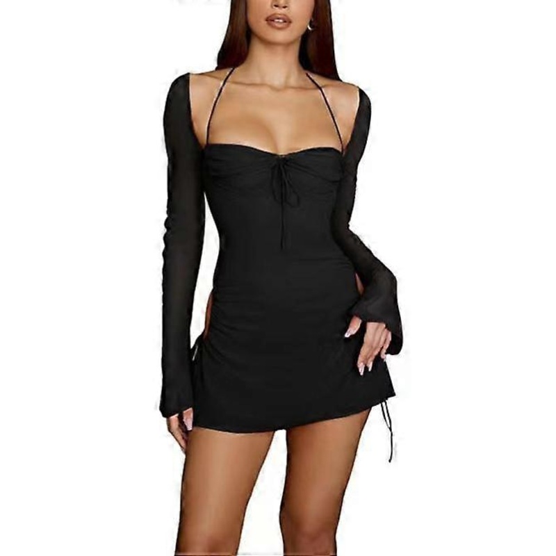 Women’s Square Neck Mini Dress Off Shoulder Long Sleeve Dress | Fruugo SG