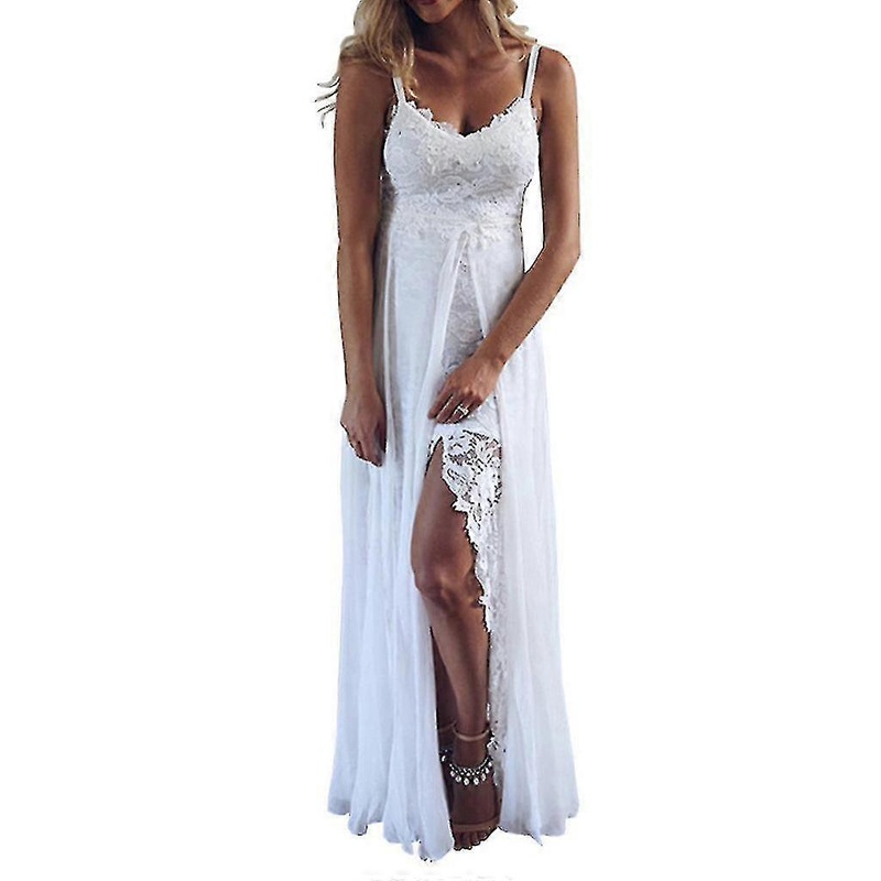 Women’s Summer Sling V-neck Sexy Lace Splitting Irregular Long Skirt Dress | Fruugo SG