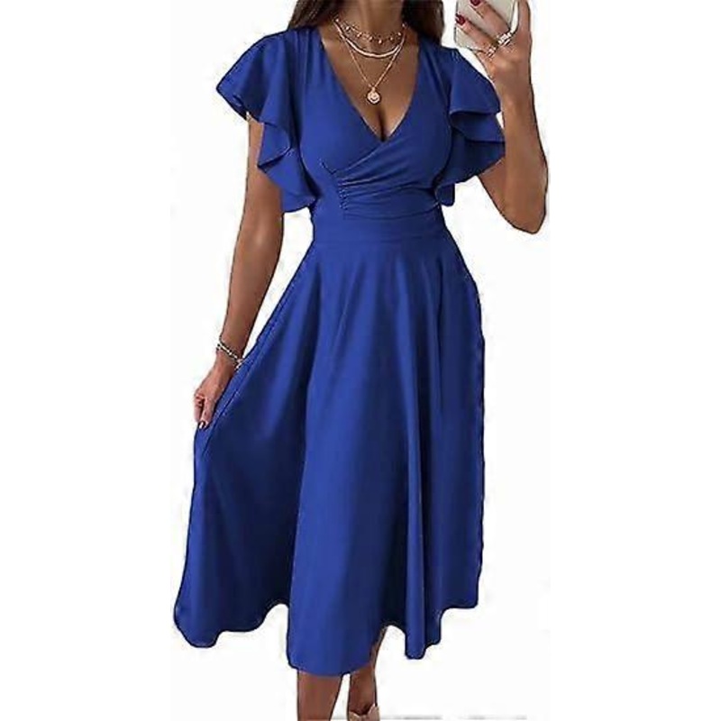 Women’s V Neck Elegant Party Dress Short Sleeve Skater Dress Wedding Guest Dresses | Fruugo SG