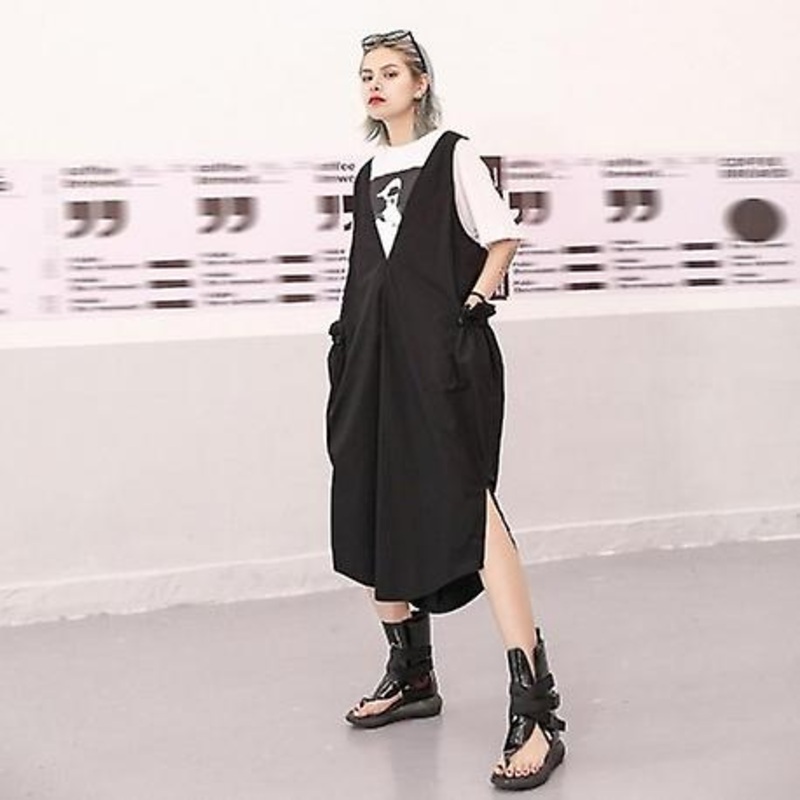 Drawstring Pocket Split Joint Vest Dress | Fruugo SG