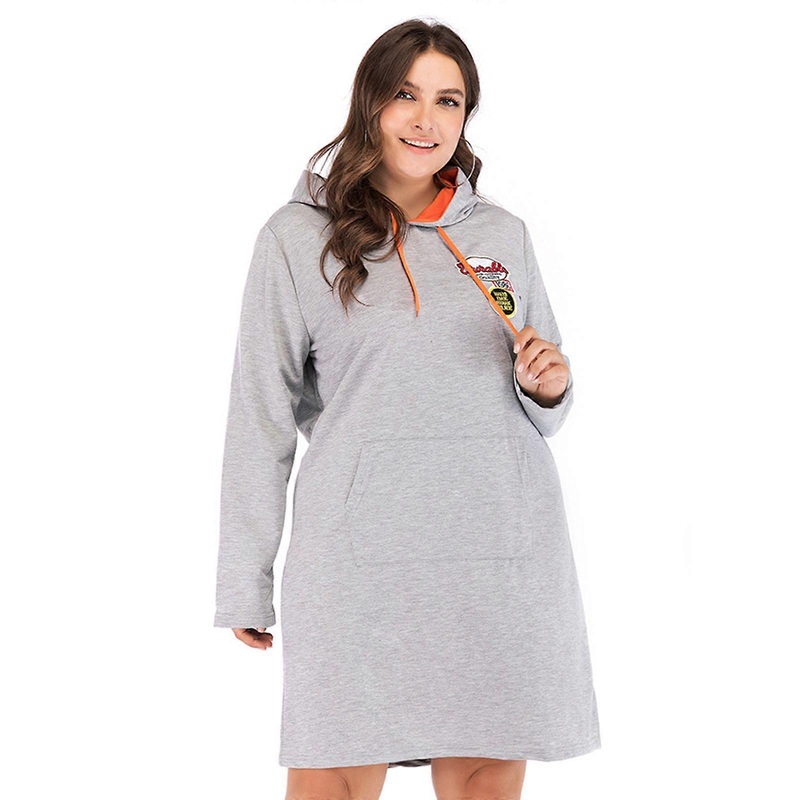 Elegant Hoodies Midi Dress Plus Size Sweatshirts Large Pocket Drawstring Autumn Long Sleeve Women Dress for Wife Mother  Gray XXXXL | Fruugo SG
