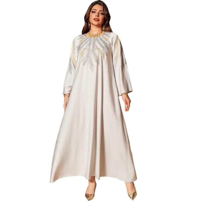 Elegant Muslims Kaftan Dress with Embroidery and Rhinestones Accents Islamic Abaya Long Robe Arabic Gown for Women  White XL | Fruugo SG