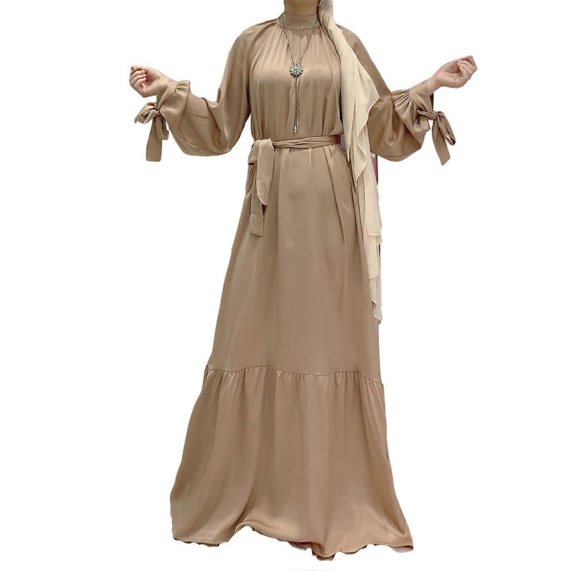 Fashion Long Sleeve Muslim Dress Solid Color Elegant Women’s Modest Wear Clothing Lace Up Turkey Kaftan Eid Robes  XL | Fruugo SG