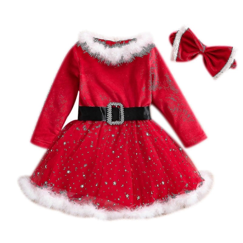 Girl Christmas Dress Long Sleeve Christmas Dress+headband 2pcs Outfits | Fruugo SG