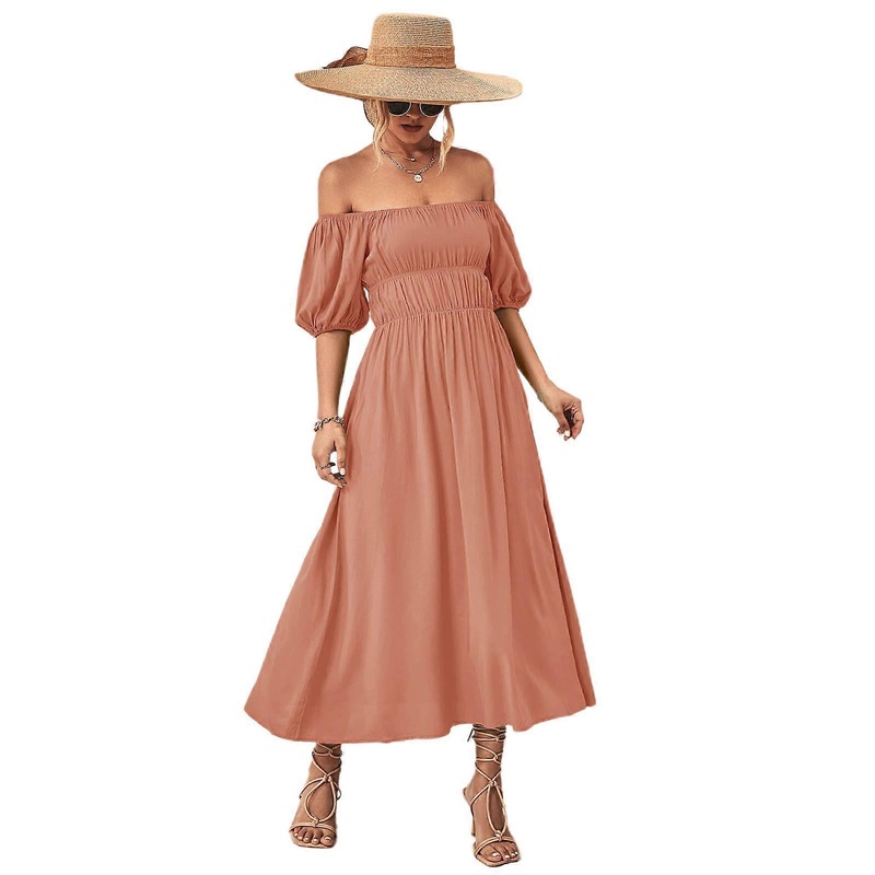 Off Shoulder Dress with Puff Short Sleeves Perfect for a Sweet and Fashion Look Clothing Party Long Drees  Pink XL | Fruugo SG