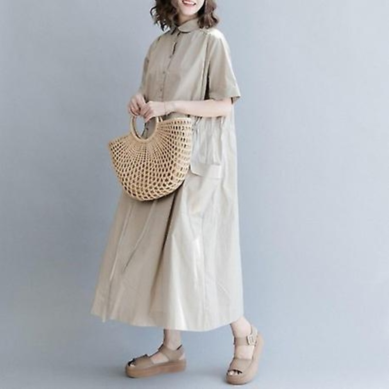 Round Neck Loose Drawstring  Dress | Fruugo SG