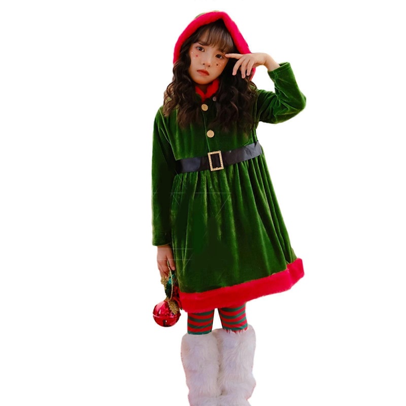 Santa Suit Christmas Costume Girls Santa Suit Dress Outfit Deluxe Santa Clauses Costume Christmas Party Cosplay Props  Green 130 | Fruugo SG