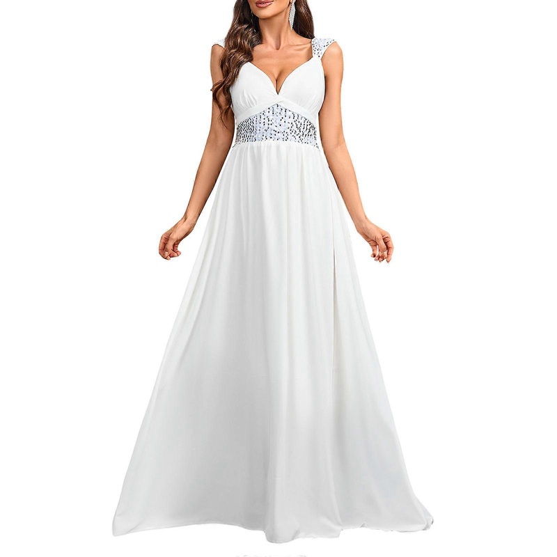 Stylish White Sleeveless Sequined Dress Fashion Glittering Backless Long Dresses For Nightclubs And Vacation Wear  White XL | Fruugo SG