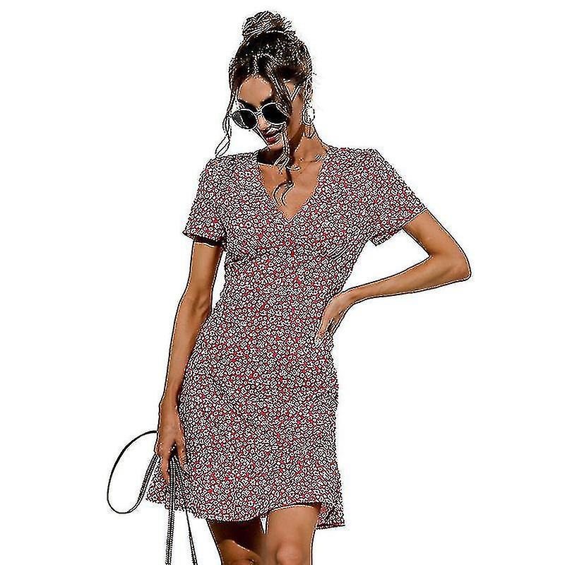 Summer Women’s Floral Print Pleated V-neck Dresses | Fruugo SG