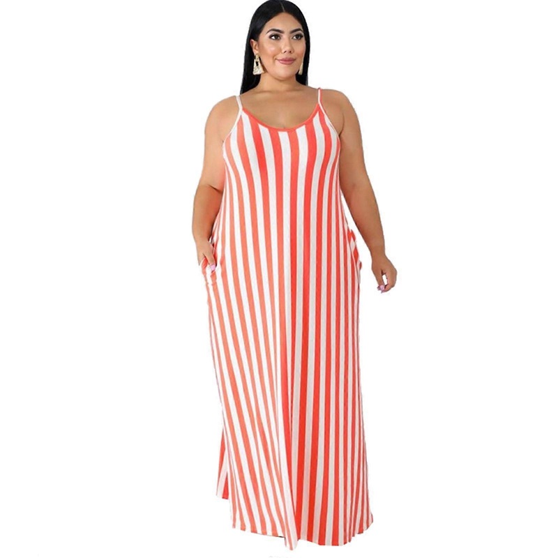 Sundress Women Summer Dress Printing Sexy Long Dress Plus Size Casual Loose Sleeveless Striped Long Maxi Dress Gifts  Pink XXL | Fruugo SG