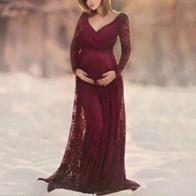 V Neck Lace Long Dress for Pregnancy-Maternity XL Dress | Fruugo SG