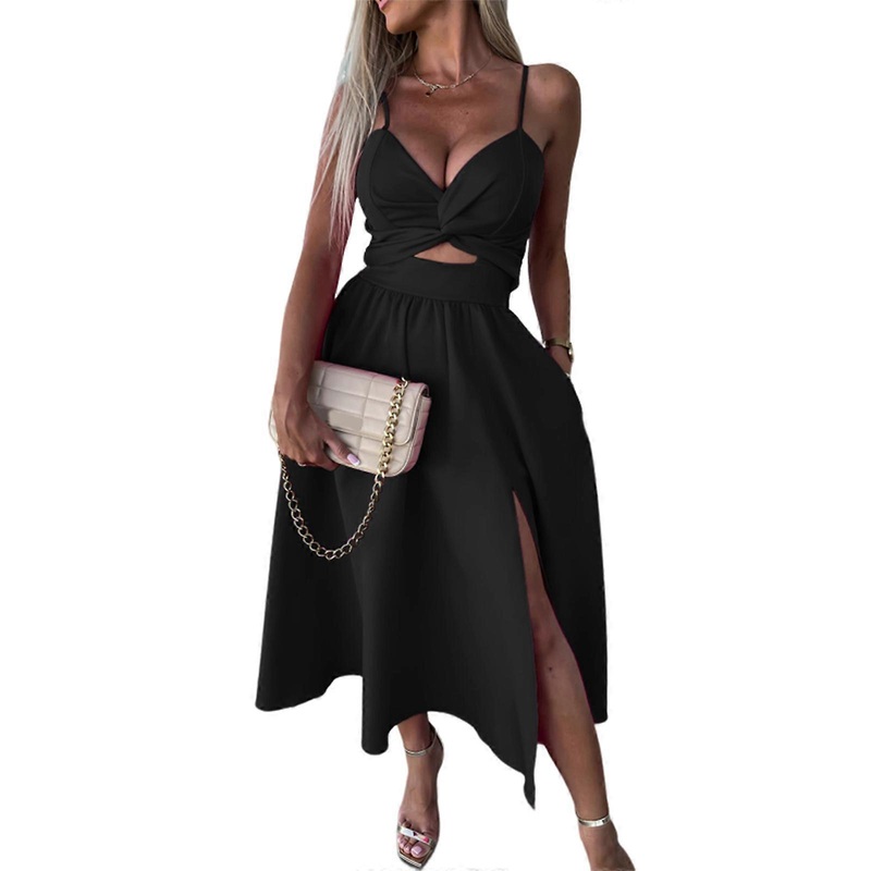 Women 2024 Summer Spaghetti Straps Dress Sleeveless V Neck Cut Out Slit Casual Party Beach Maxi Dresses with Pockets  Black M | Fruugo SG