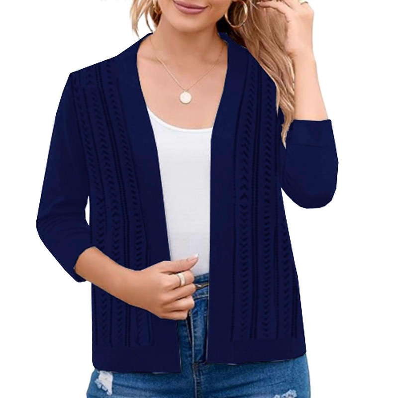 Women 3/4 Sleeve Cropped Cardigan Sweater Open Front Short Shrugs Cardigans Lightweight Knitted Sweaters Boleros Jackets  Navy Blue M | Fruugo SG