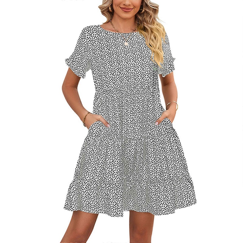 Women Casual Loose Bohemian Floral Print Dresses Ruffle Short Sleeve Summer Swing Dress  White XL | Fruugo SG