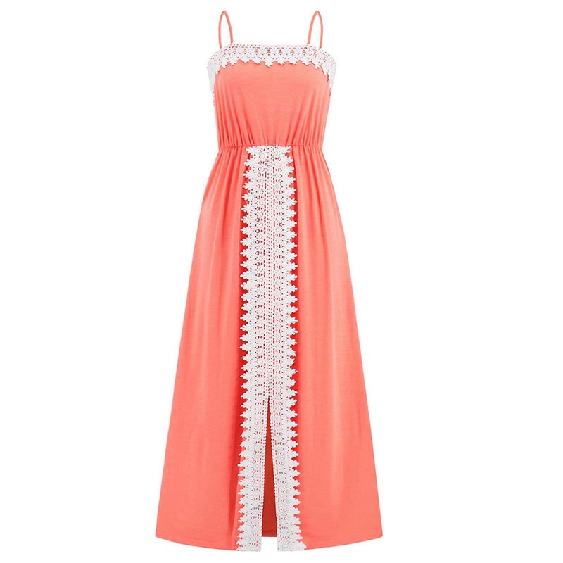 Women’s Casual Summer Dress Slit Lace Spaghetti Strap Dress Sleeveless High Waist Beaches Long Maxi Dress Sundress  Red XL | Fruugo SG