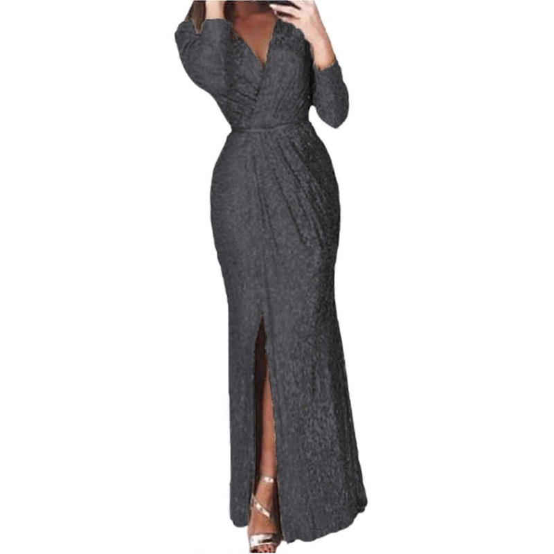Women’s Long Formal Dress Sequin Bodycon Women Solid Color Long Sleeve V-neck Dress Wedding Guest Dresses For Women | Fruugo SG