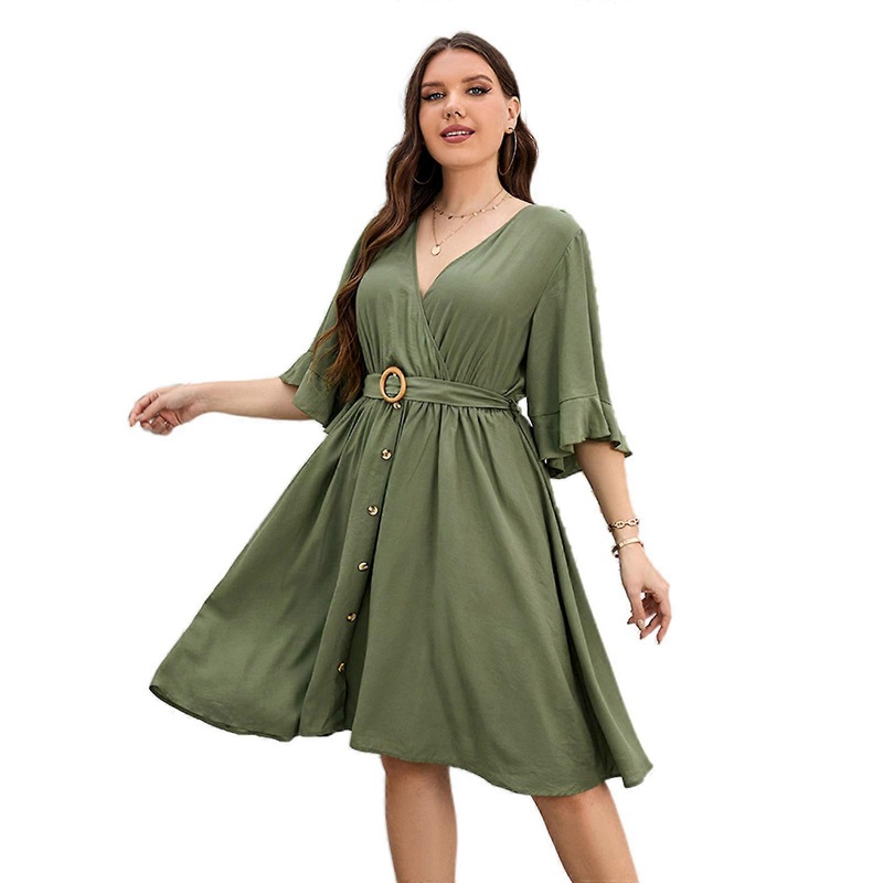 Women’s Plus Size Solid Color Wrap V Neck Short Sleeve A Line Dress Sexy V Neck Dresses  Green XXXL | Fruugo SG