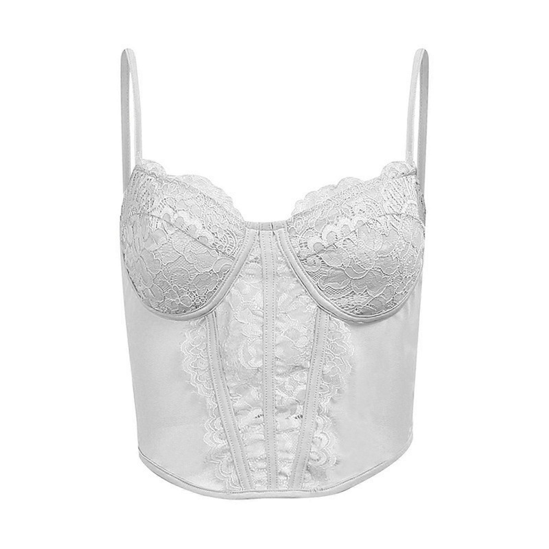 Women Sexy Sheer Eyelash Lace Sleeveless Bustier Crop Top Spaghetti Strap V-Neck Bodycon Corsets Solid Camisole Vest  White S | Fruugo SG